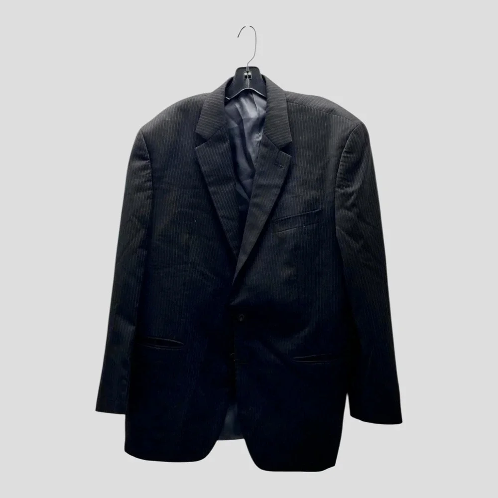 Ralph Lauren🔥Pinstripe Work It Daddy🤑Blazer Jacket Mens Black‎ 100% Wool 46 R